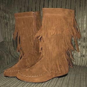 Tan Suede Fringe Boots